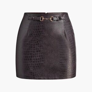 Crocodile Embossed Faux Leather Skirt